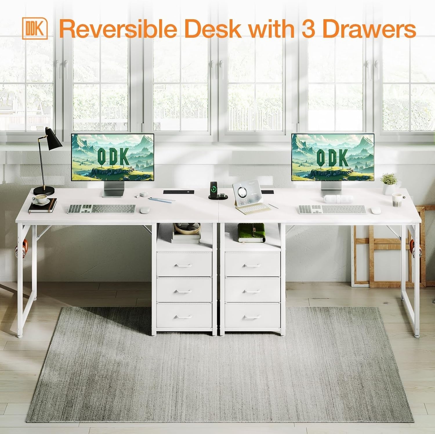 White 120cm Computer Desk w/ 3 Drawers, USB Ports & Power Sockets Office Table