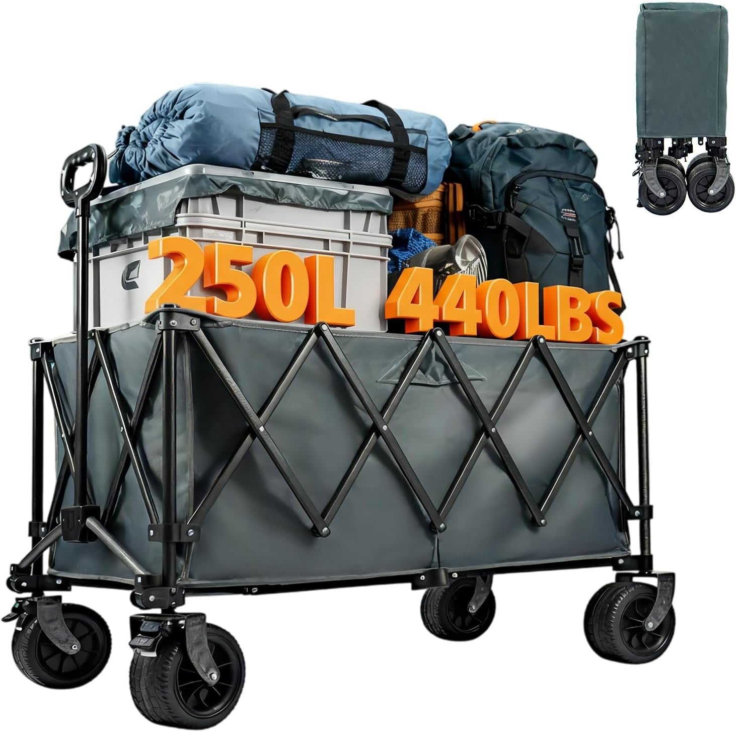 Heavy Duty Camping Trolley 250L Foldable Beach Wagon All-Terrain