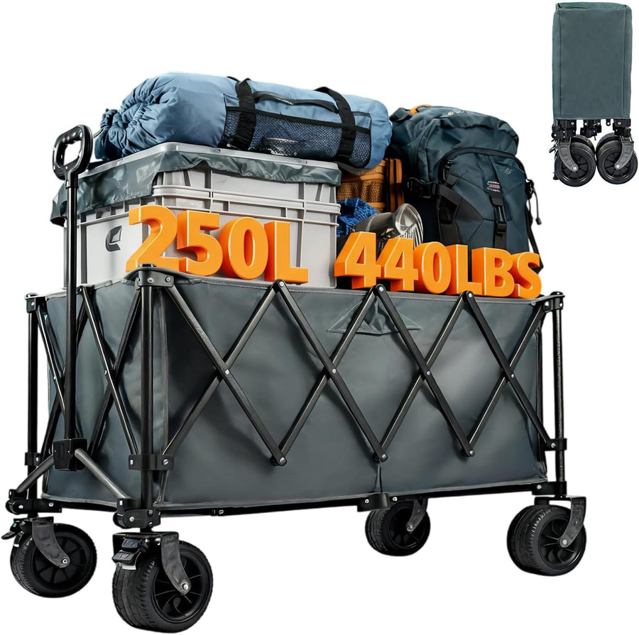 Heavy Duty Camping Trolley 250L Foldable Beach Wagon All-Terrain