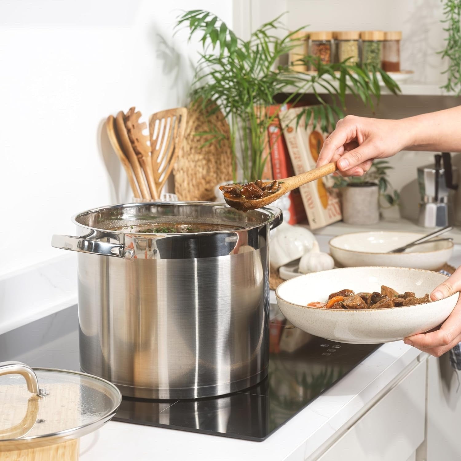 24cm Stainless Steel Stockpot – 9L Large Induction Cooking Pot with Glass Lid