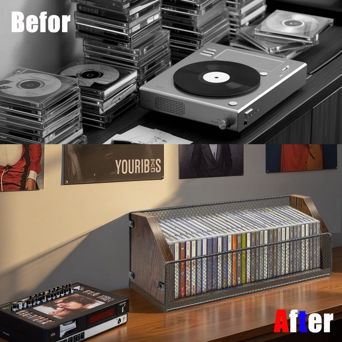 Wooden CD Storage Rack Desktop Organizer Shelf Holds 38 CD Cases