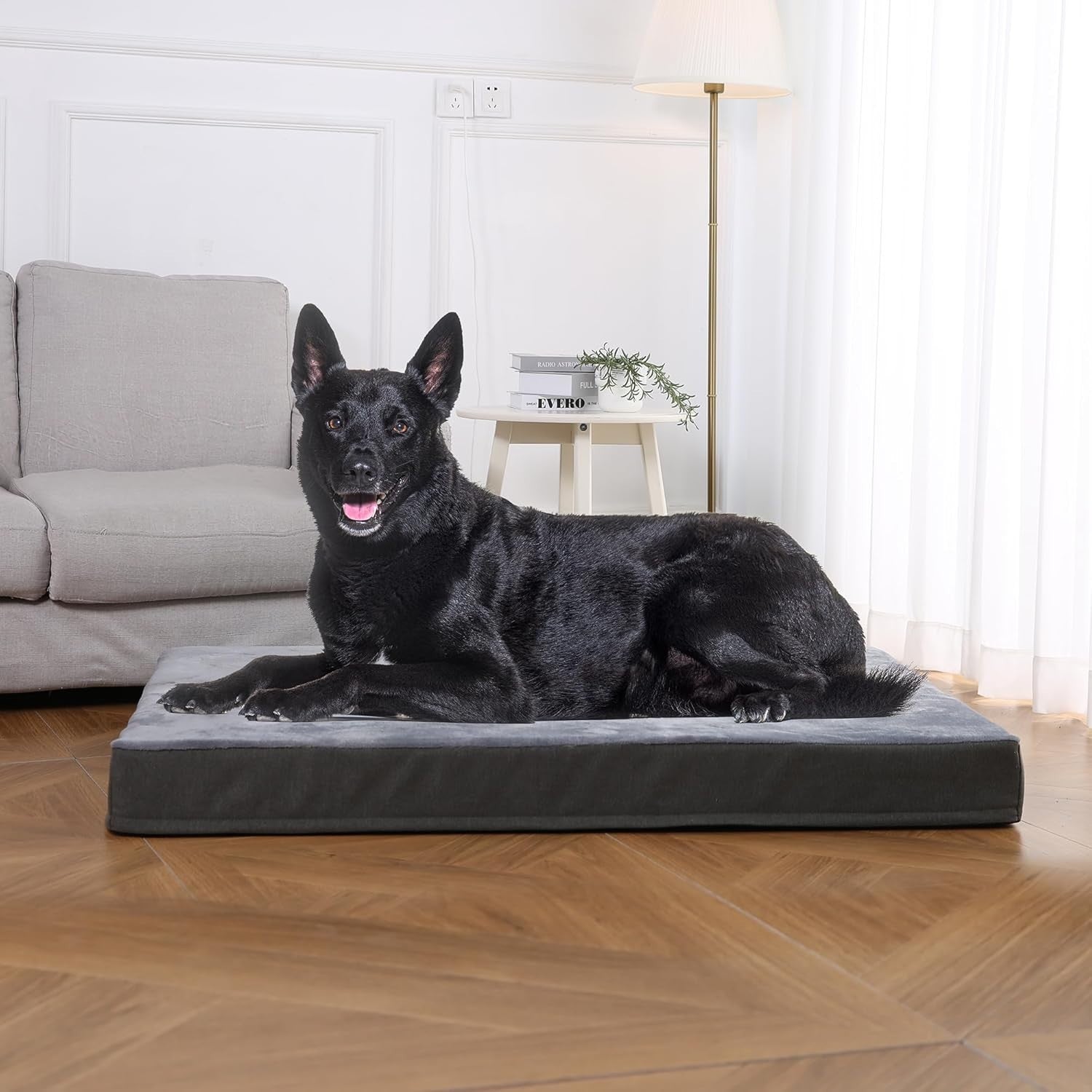 XL Orthopedic Dog Bed 104x74cm U Shape Bolster Washable Grey