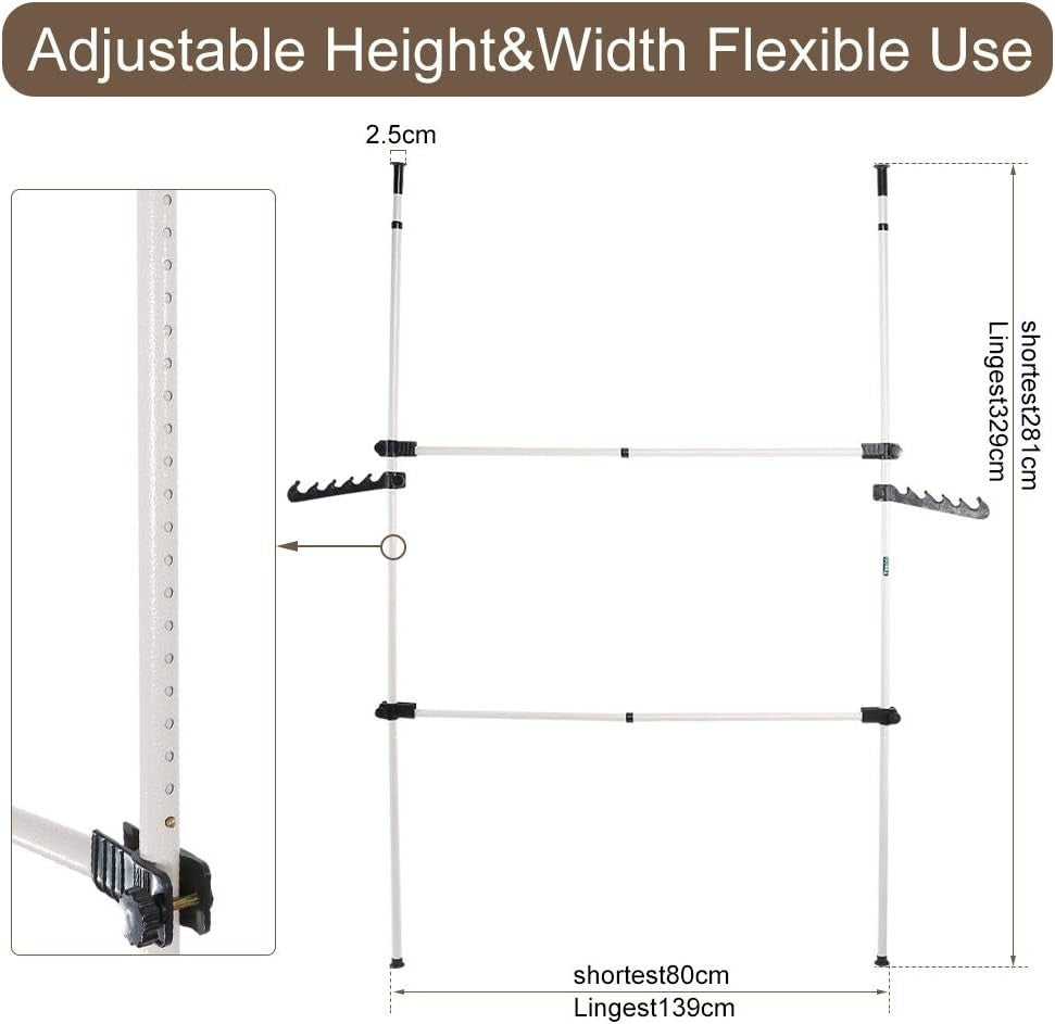 Heavy Duty Adjustable Telescopic Clothes Rack 2 Poles 2 Bars