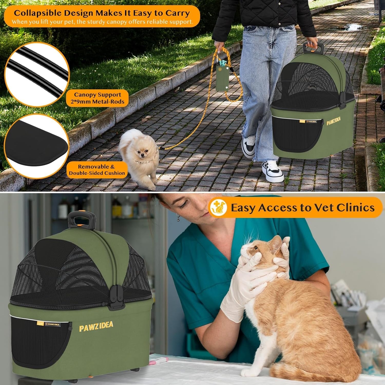 4 in 1 Pet Stroller Dog Cat Pushchair Detachable Carrier Foldable Jogger
