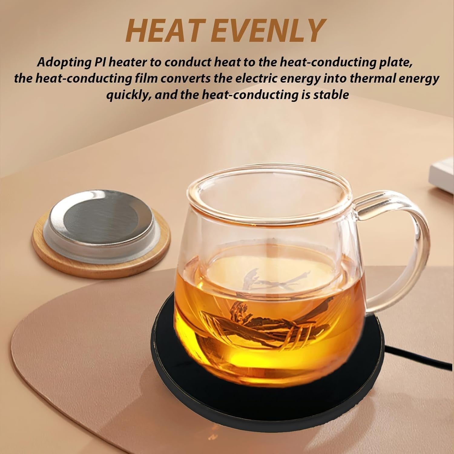 Black USB Coffee Mug Warmer 55°C Constant Temp Desk Heater