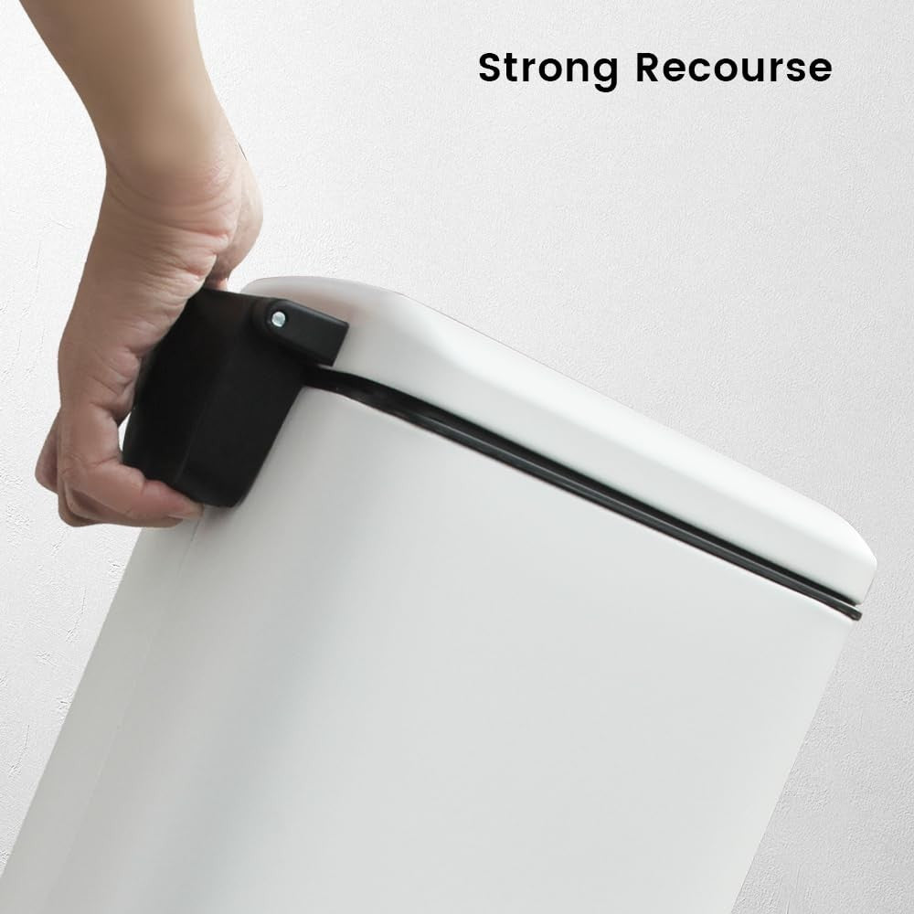 30L Kitchen Pedal Bin Soft Close Square White Stainless Steel