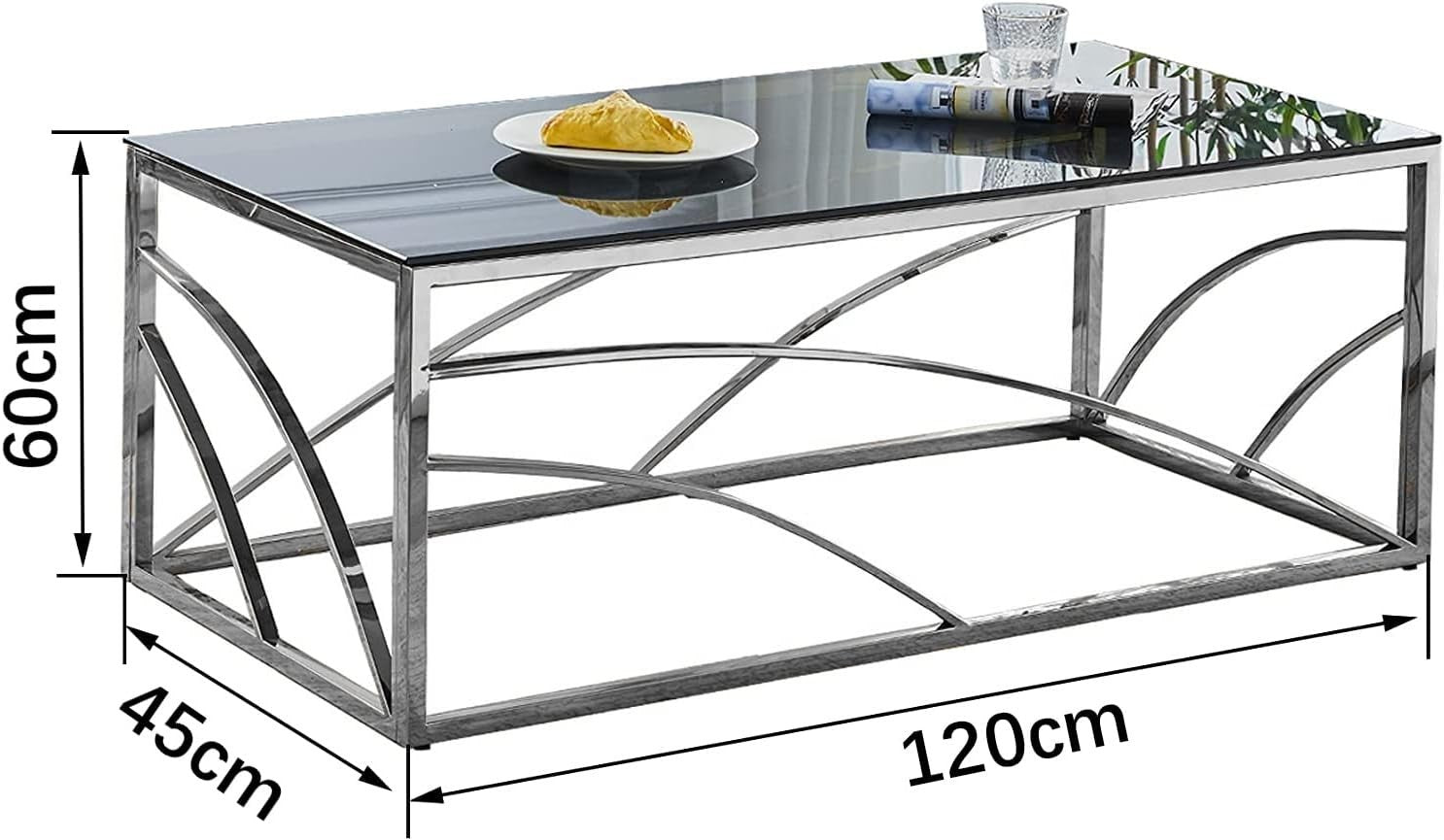 Modern Chrome Glass Coffee Table 120cm – Stylish Rectangle Centerpiece for Livin