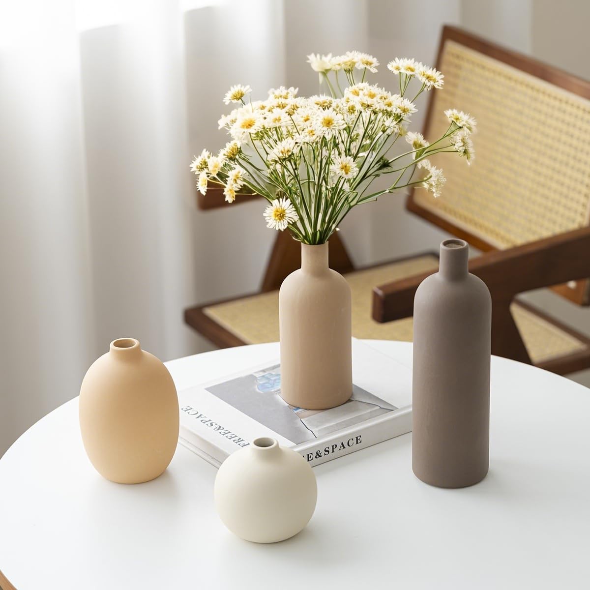 Modern Ceramic Vase Set 4 Neutral Coffee Tones Minimalist Home Decor