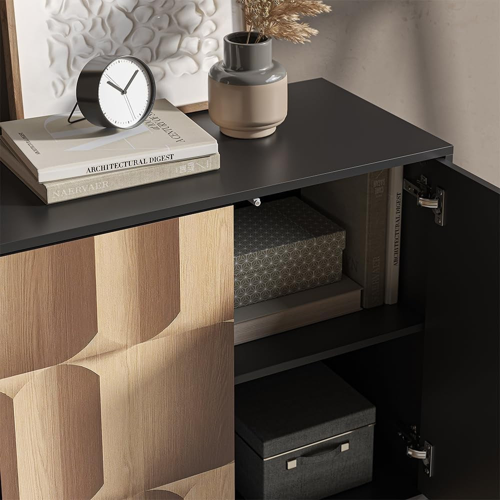 Modern Sideboard Cabinet 80cm Black Oak Storage Cupboard with 2 Doors