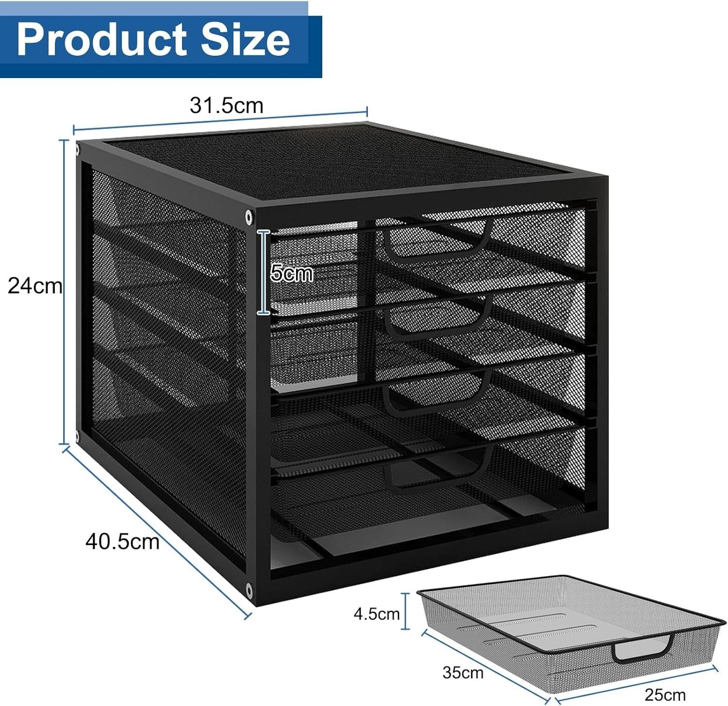 Desktop Paper Tray Organizer 4 Sliding Drawers Metal Office Filing Storage