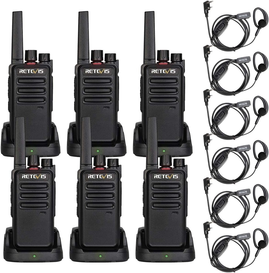 Professional Walkie Talkies 6 Pack Long Range 2 Way Radios w/ Earpieces