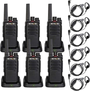 Professional Walkie Talkies 6 Pack Long Range 2 Way Radios w/ Earpieces