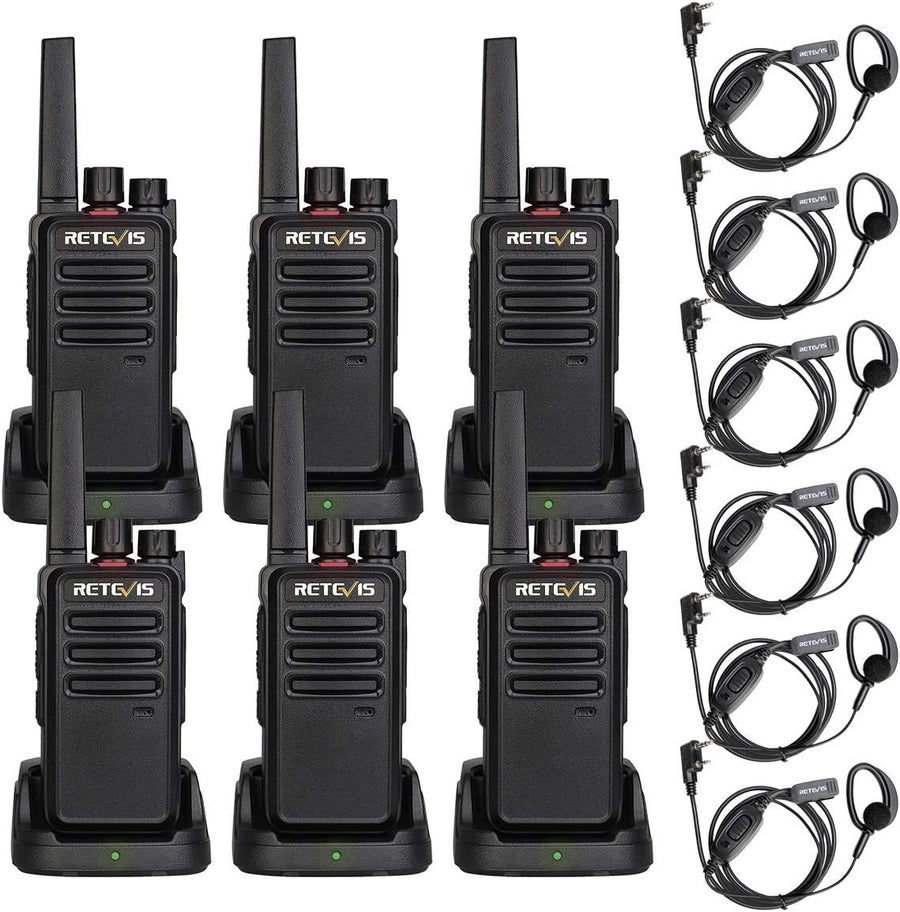 Professional Walkie Talkies 6 Pack Long Range 2 Way Radios w/ Earpieces