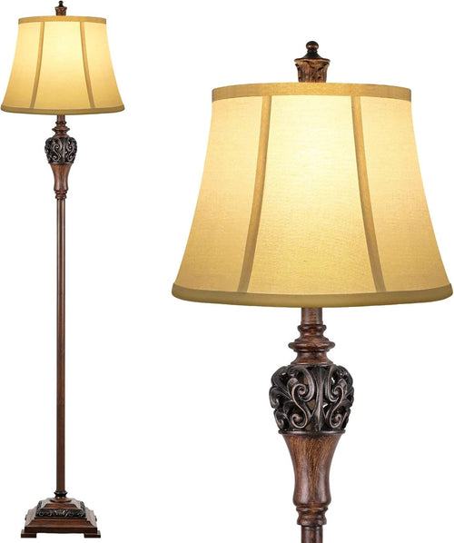 Vintage Floor Lamp Tall Standing Light Fabric Shade Classic Reading Lamp
