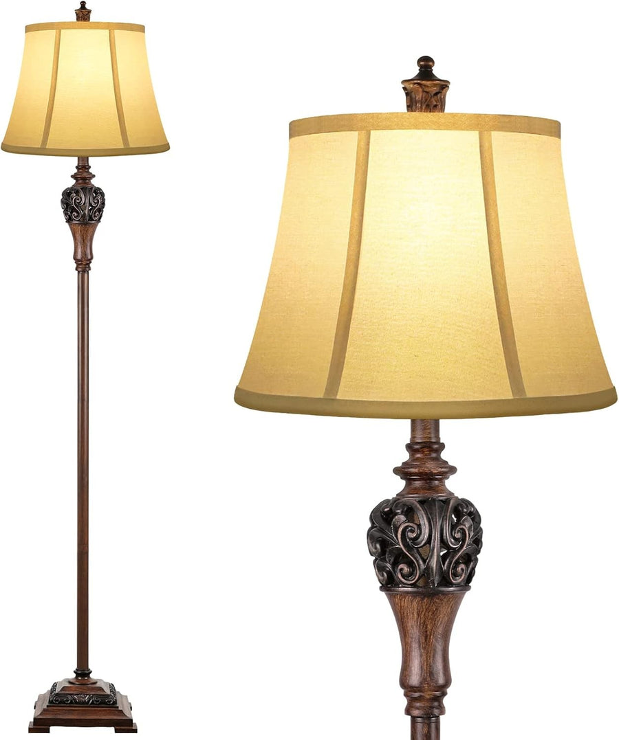 Vintage Floor Lamp Tall Standing Light Fabric Shade Classic Reading Lamp