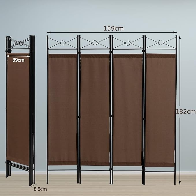 Brown 4 Panel Folding Room Divider – Freestanding Privacy Screen with Detachable