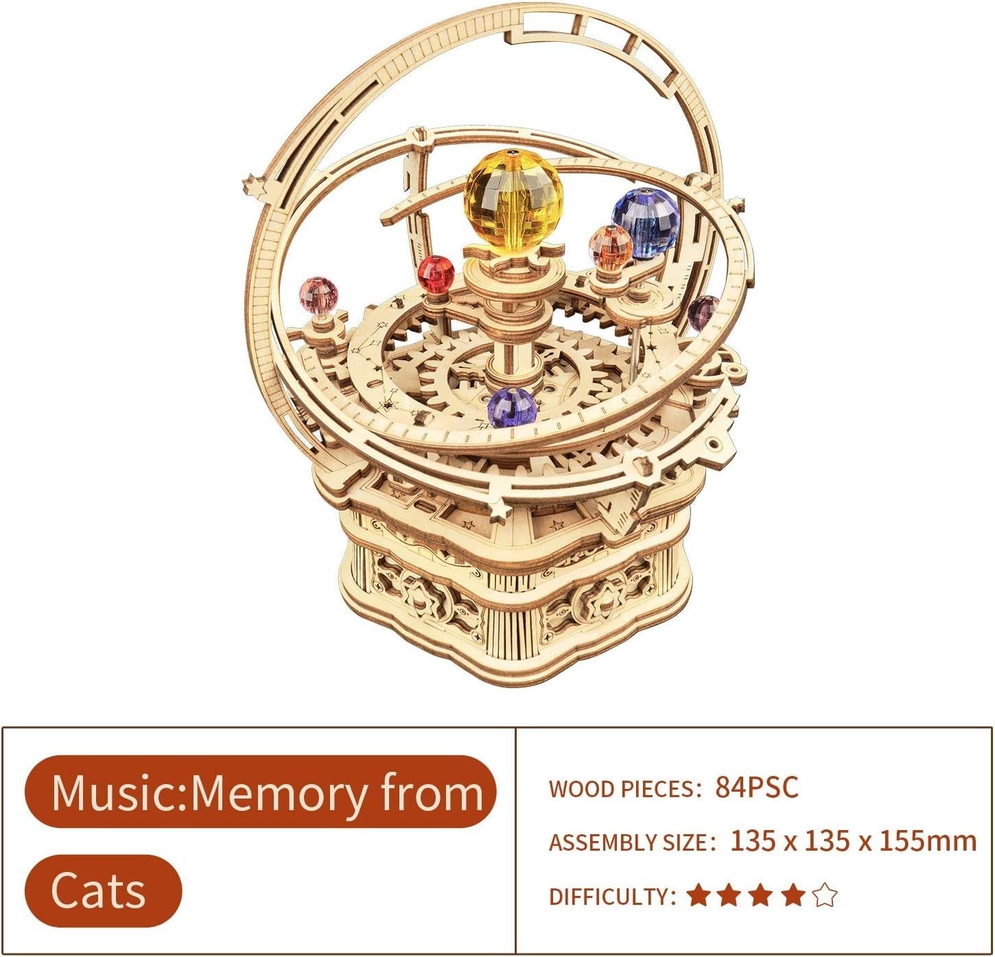 3D Wooden Starry Night Music Box DIY Mechanical Galaxy Model Kit