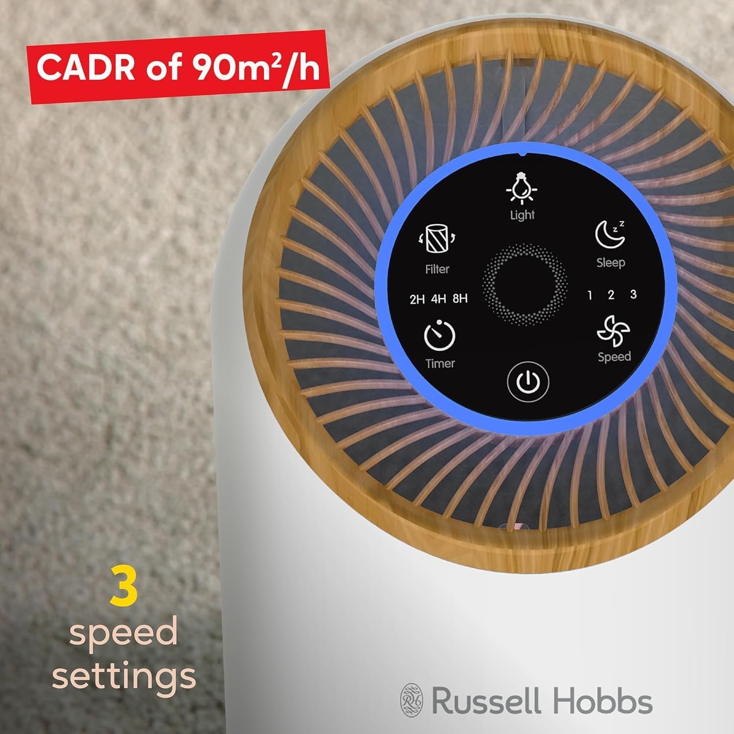 Compact HEPA Air Purifier 90m³/h Bedroom Allergy Odor Sleep Mode