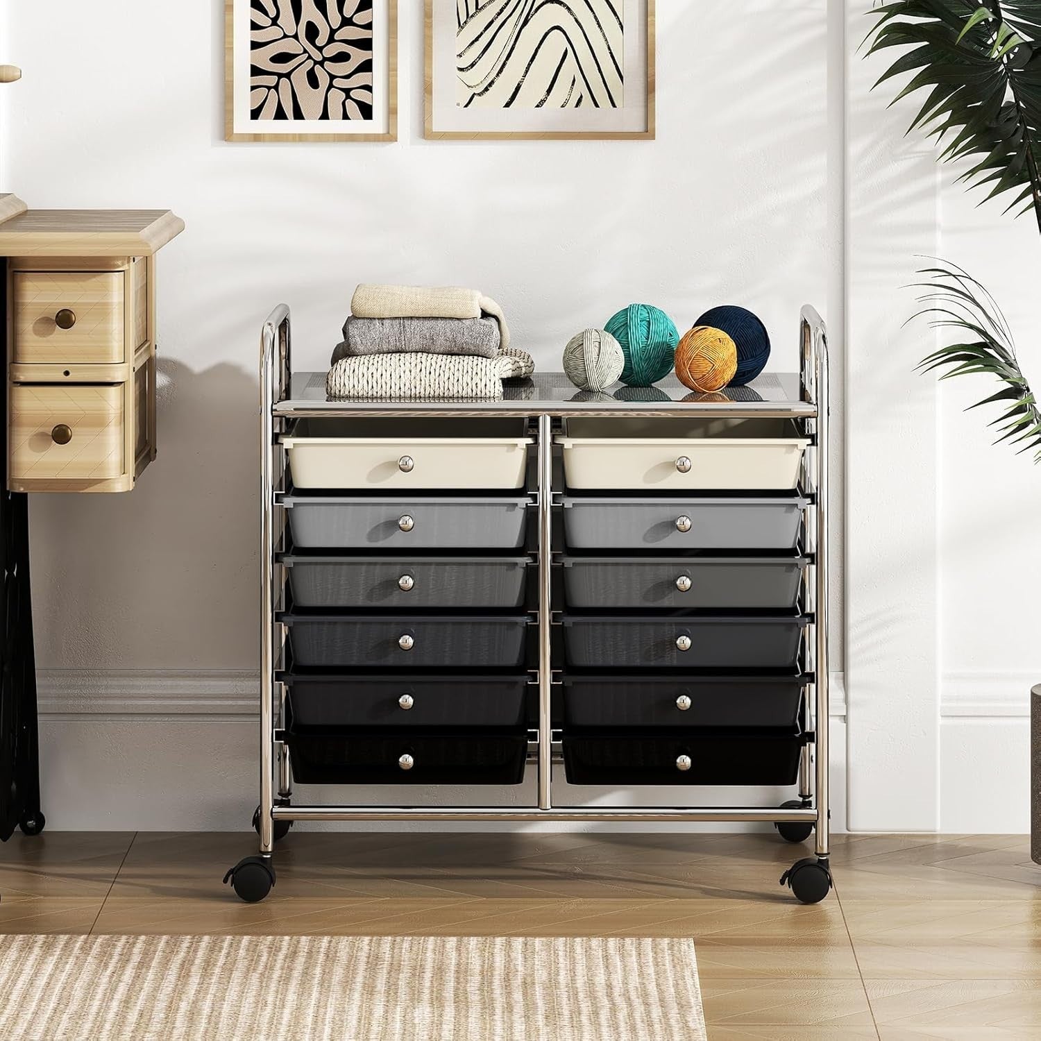 12 Drawer Rolling Storage Cart Gray Utility Trolley Organizer Wheels