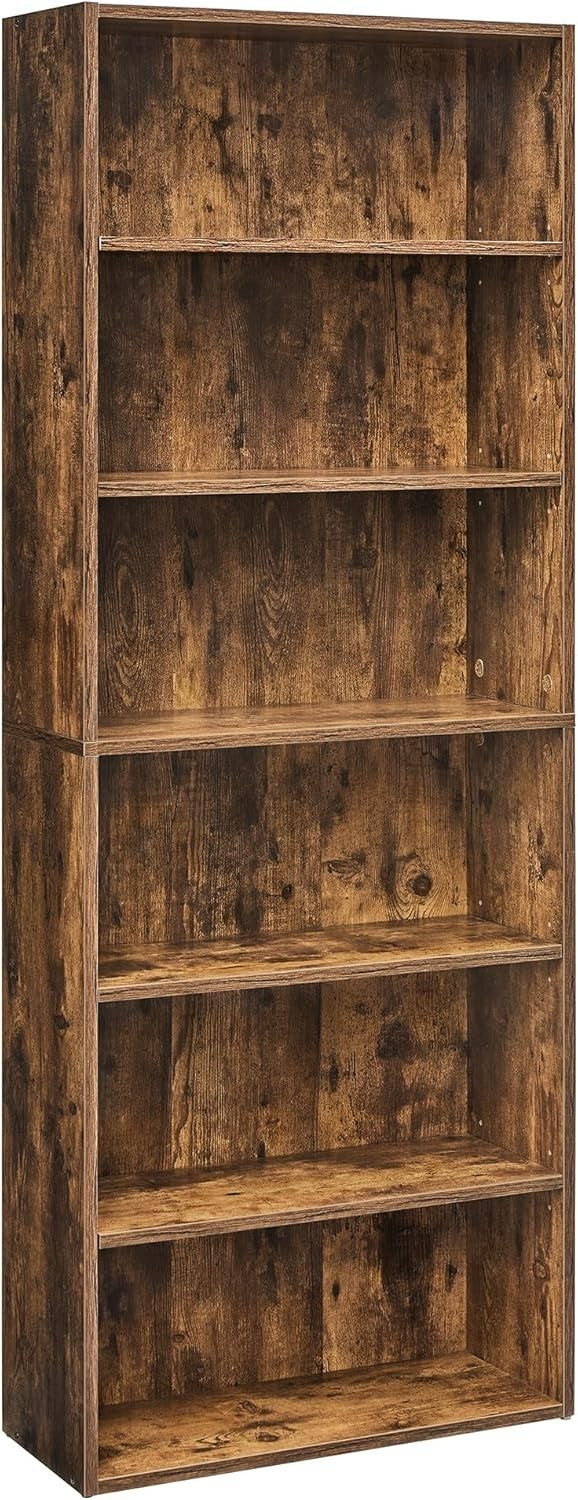 6 Tier Wooden Bookcase Tall Storage Display Book Shelf for Living Room Rustic