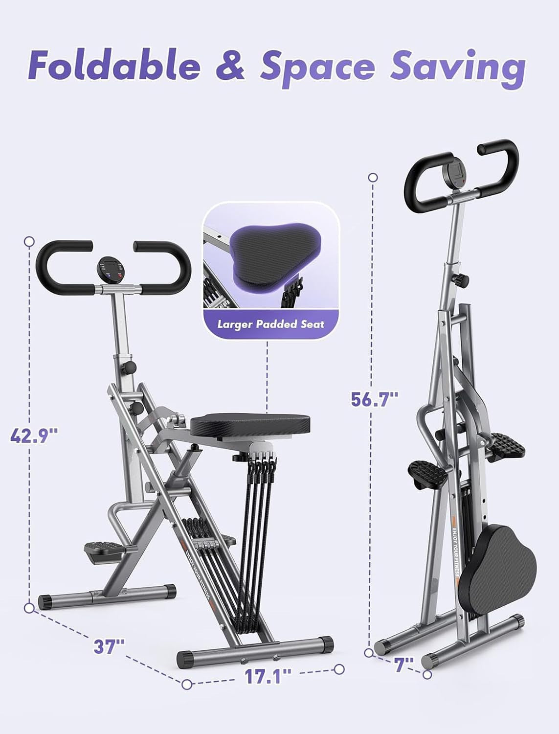 2 in 1 Squat Rowing Machine 330LB Foldable w 4 Resistance Bands