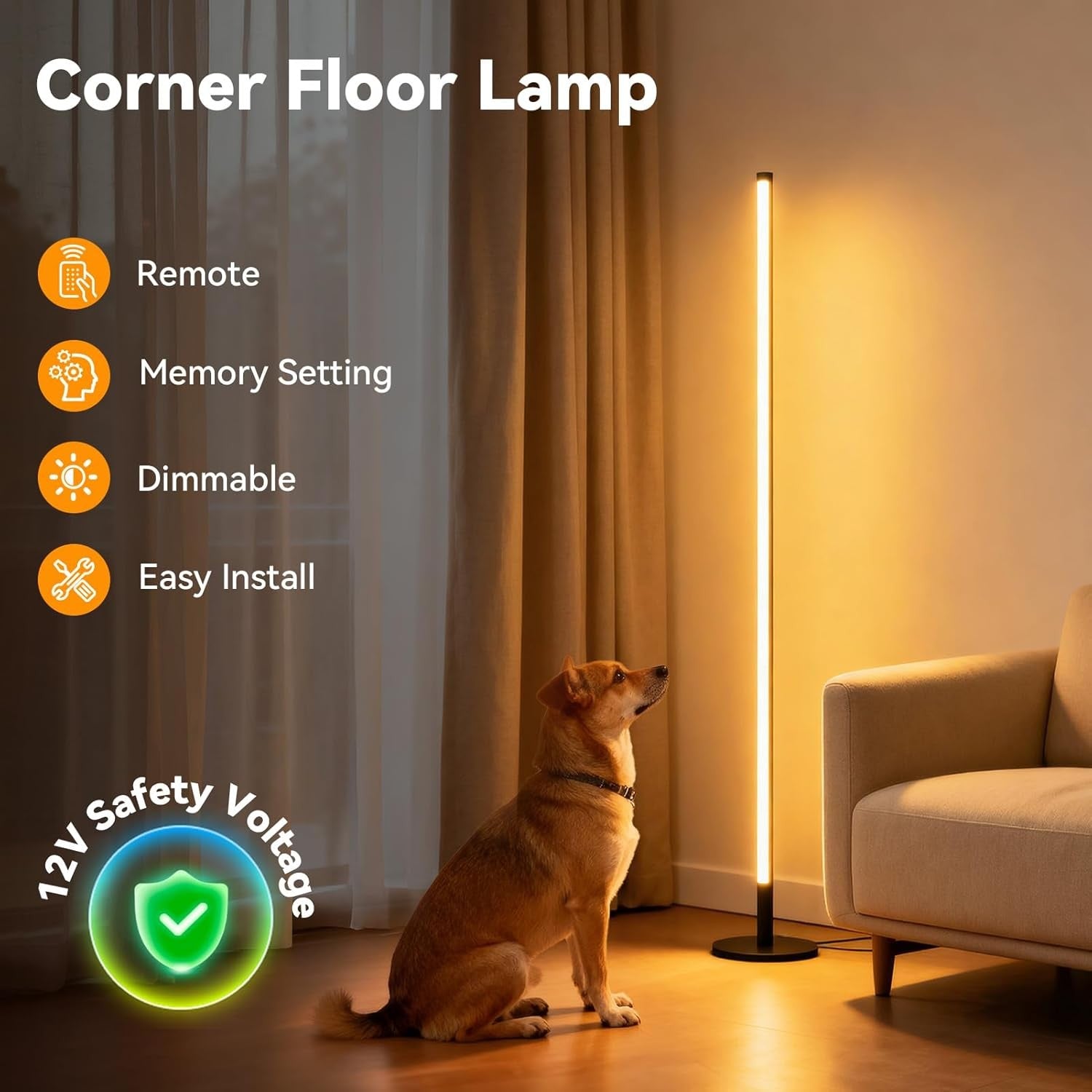 LED Floor Lamp Stepless Dimmable 3000–6000K Tall Corner Standing Light