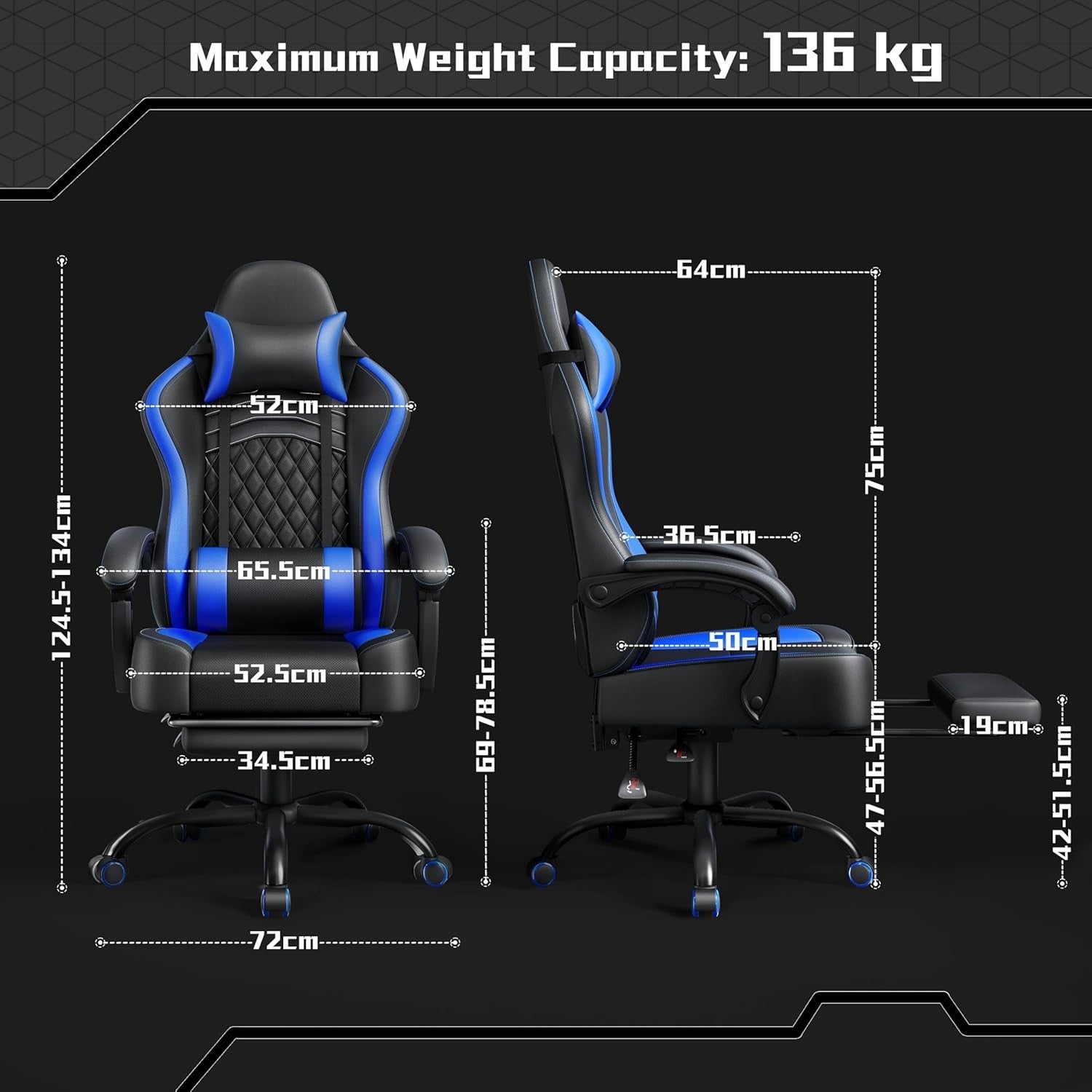 Ergonomic Gaming Chair Footrest Massage Lumbar Support