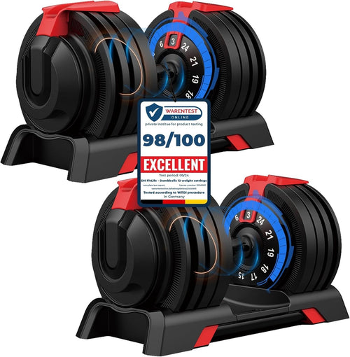 Quick Dial Adjustable Dumbbells Pair 3–24kg Space Saving Home Gym Set