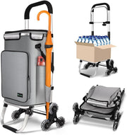 60L Folding 6-Wheel Grocery Cart Grey Stair Climbing Shopping Trolley