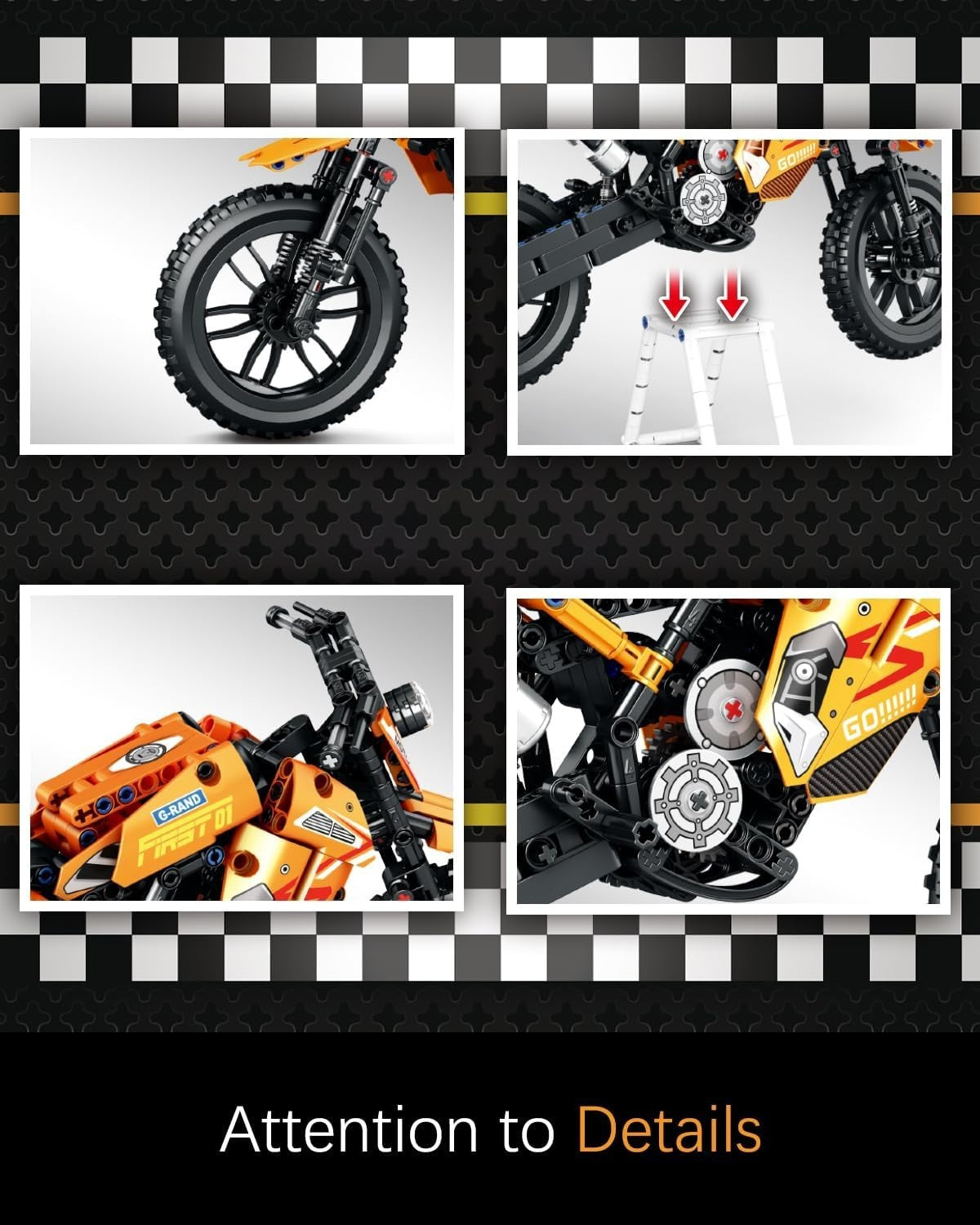 1:8 Off-Road Dirt Motorcycle Building Kit with Display Sand & Shock Absorbers
