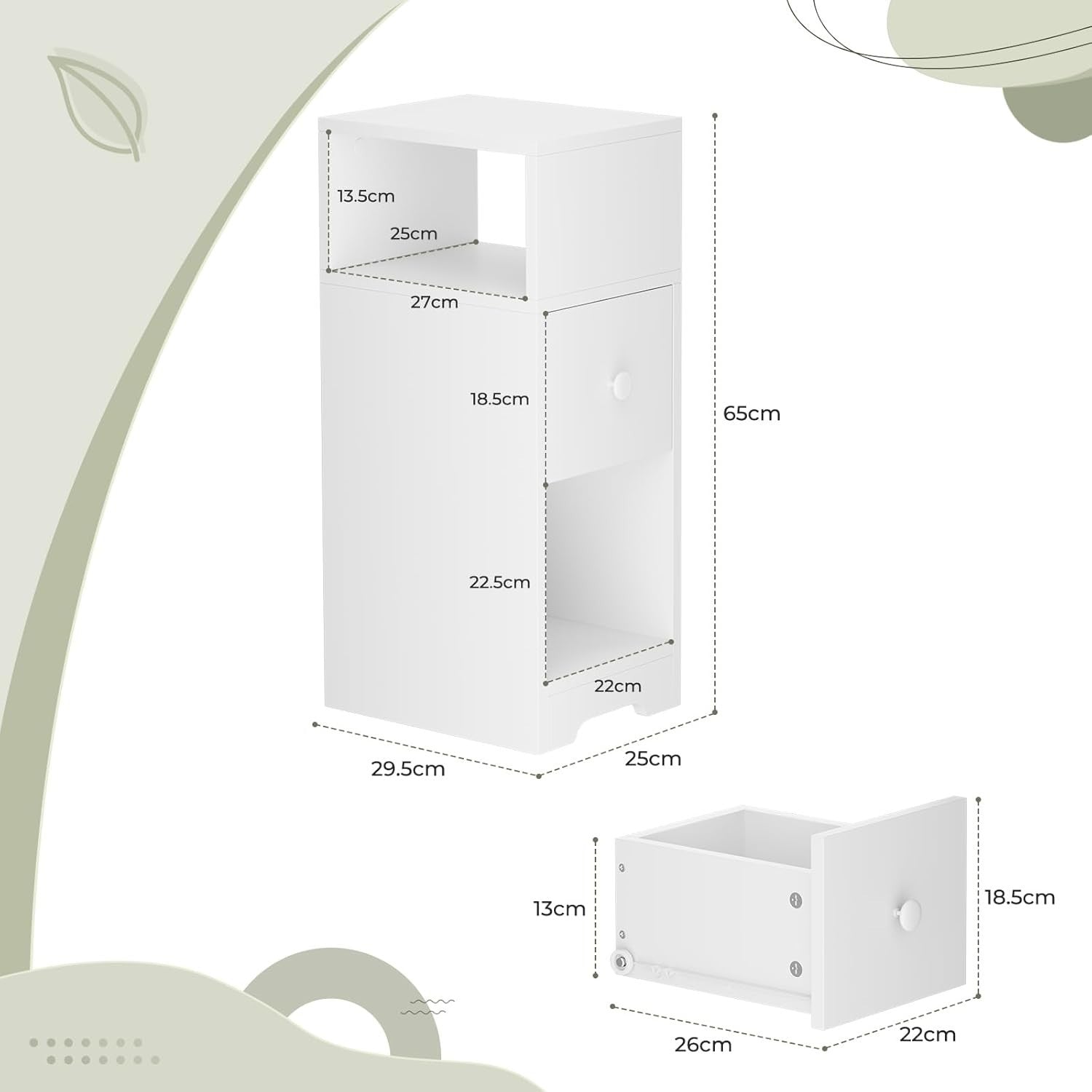 Set of 2 Slim White Bedside Tables with Drawer & Shelves | Modern