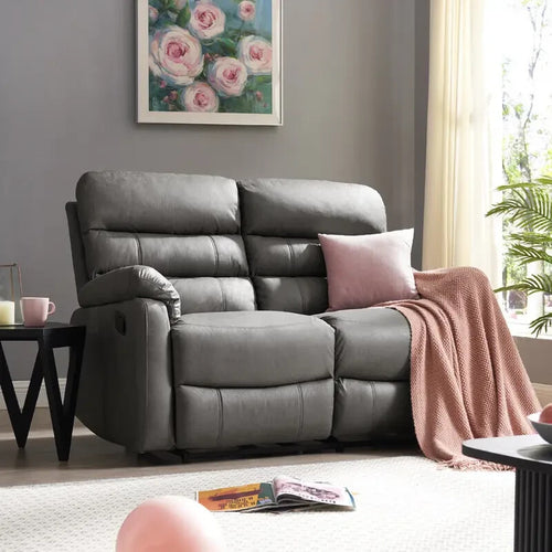 2 Seater Manual Recliner Sofa Grey Air Leather Lounge Chair Padded