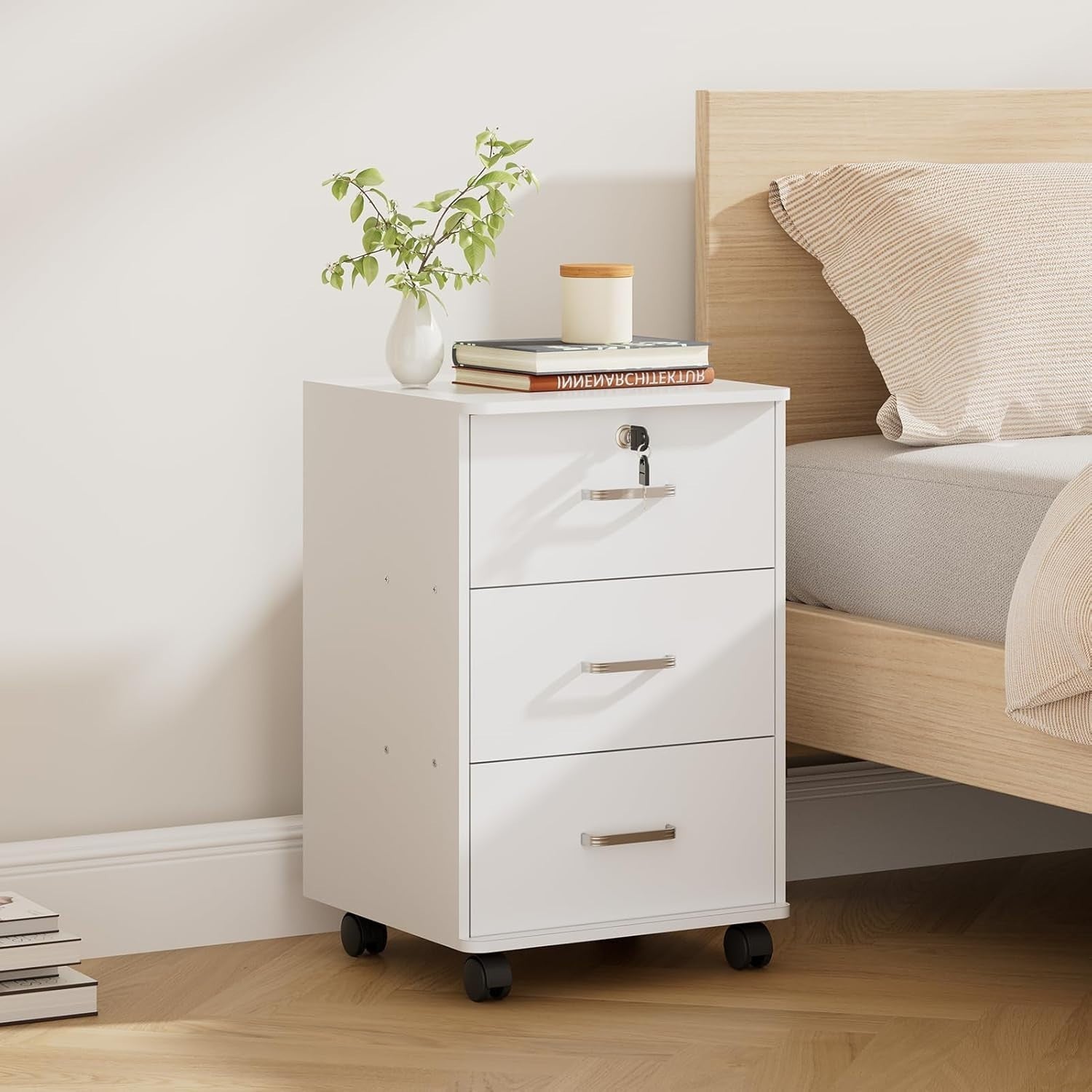 Mobile 3 Drawer File Cabinet Lockable Under Desk A4 Letter White