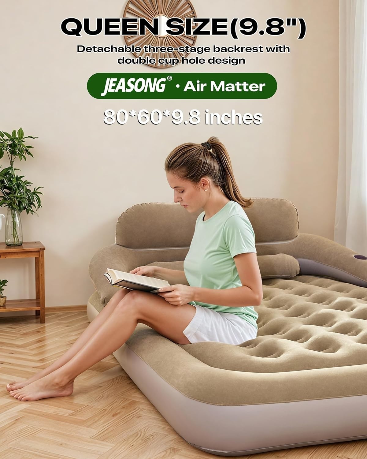 King Air Mattress Built In Headboard Fast Inflate Portable Camping Guest Bed