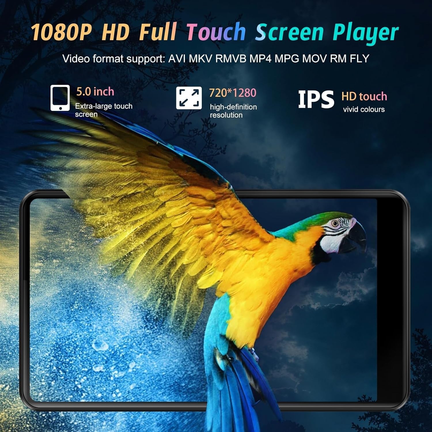96GB MP3 MP4 Player Black 5" Android 13 Bluetooth WiFi