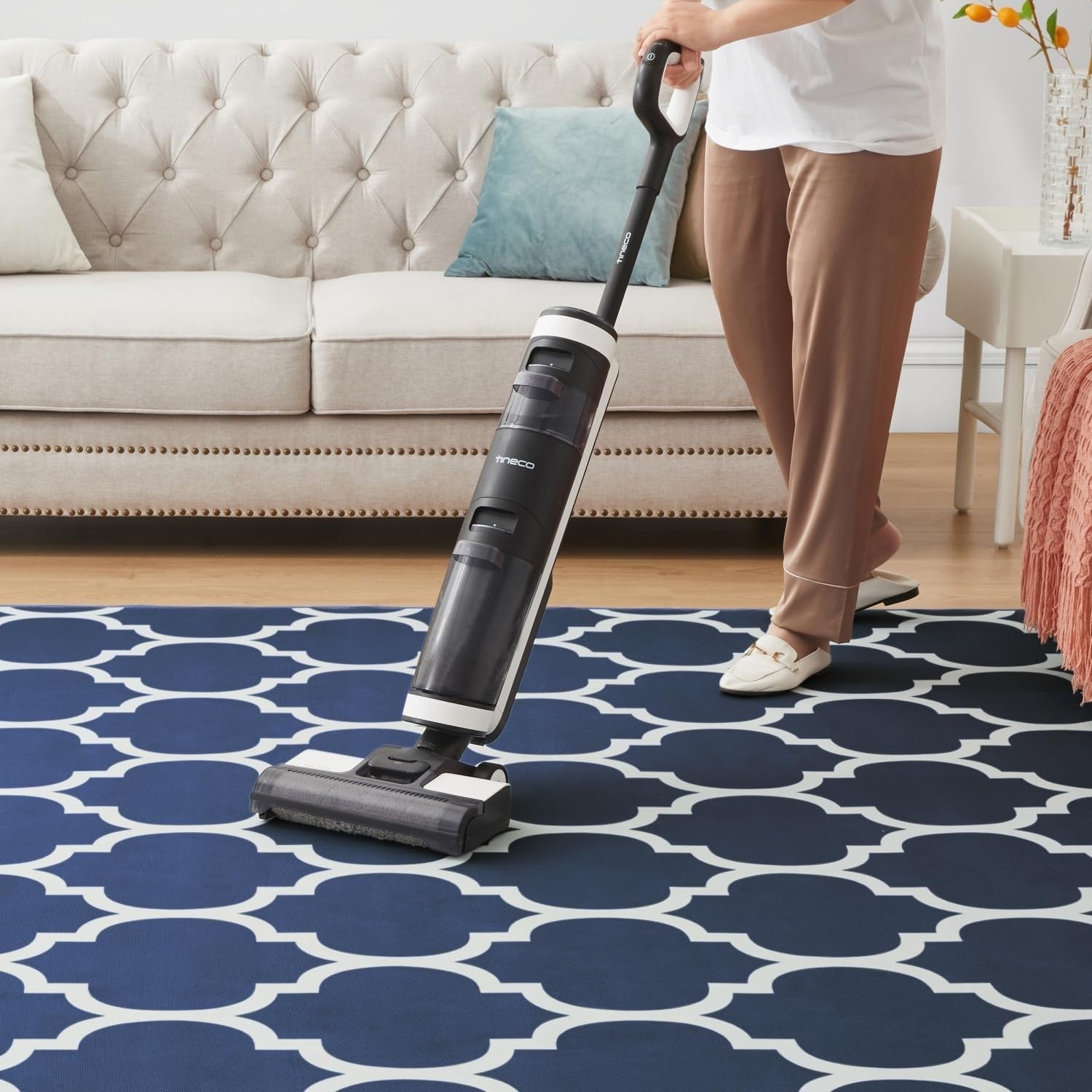 Navy Blue Runner Rug 80x300cm Non Slip Hallway Low Pile Geometric Carpet
