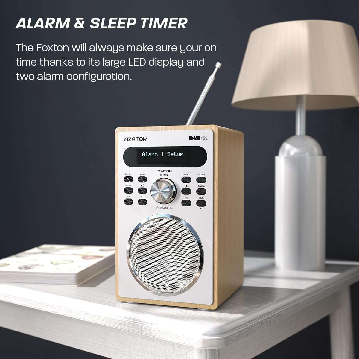 Oak DAB DAB+ FM Digital Radio Bluetooth Dual Alarm Sleep Timer USB Charge