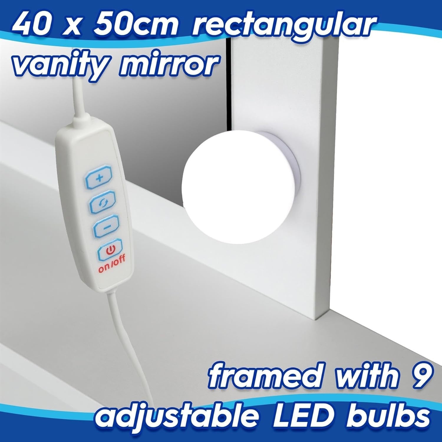 White Wooden Dressing Table w/ 9 LED Lights Mirror & Storage Bedroom
