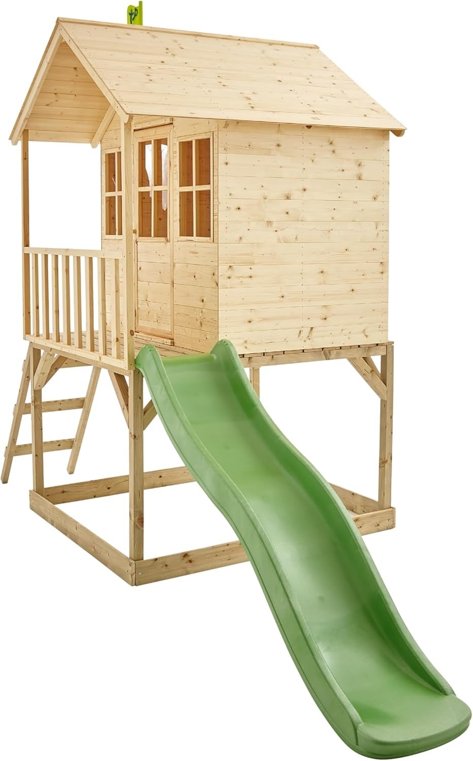 Wooden Tower Playhouse with Slide Outdoor Kids Garden Elevated House