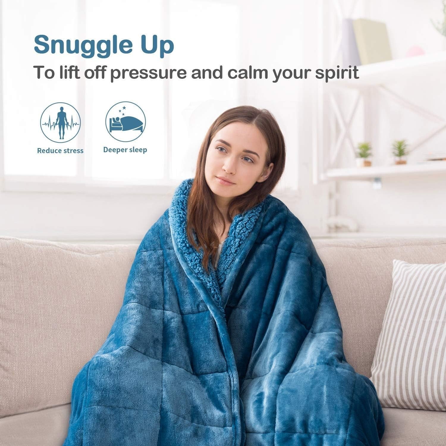 9kg Weighted Blanket Slate Blue Sherpa Plush Fleece 150x200cm for Relaxation