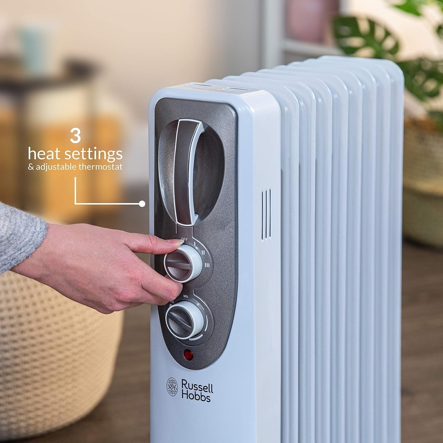2kW Oil Filled Radiator Heater 9 Fins Portable Electric 20m² Room