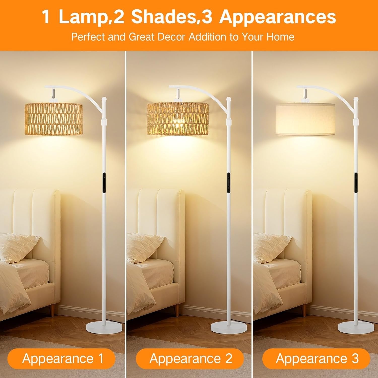 Smart Rattan Floor Lamp Remote App Dimmable Adjustable LED Boho Standing Light
