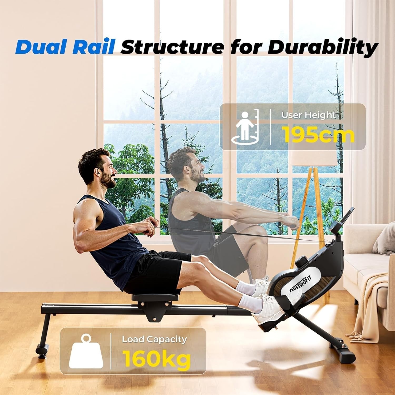 Foldable Magnetic Rowing Machine 16-Level Resistance App Smart Rower 350LB