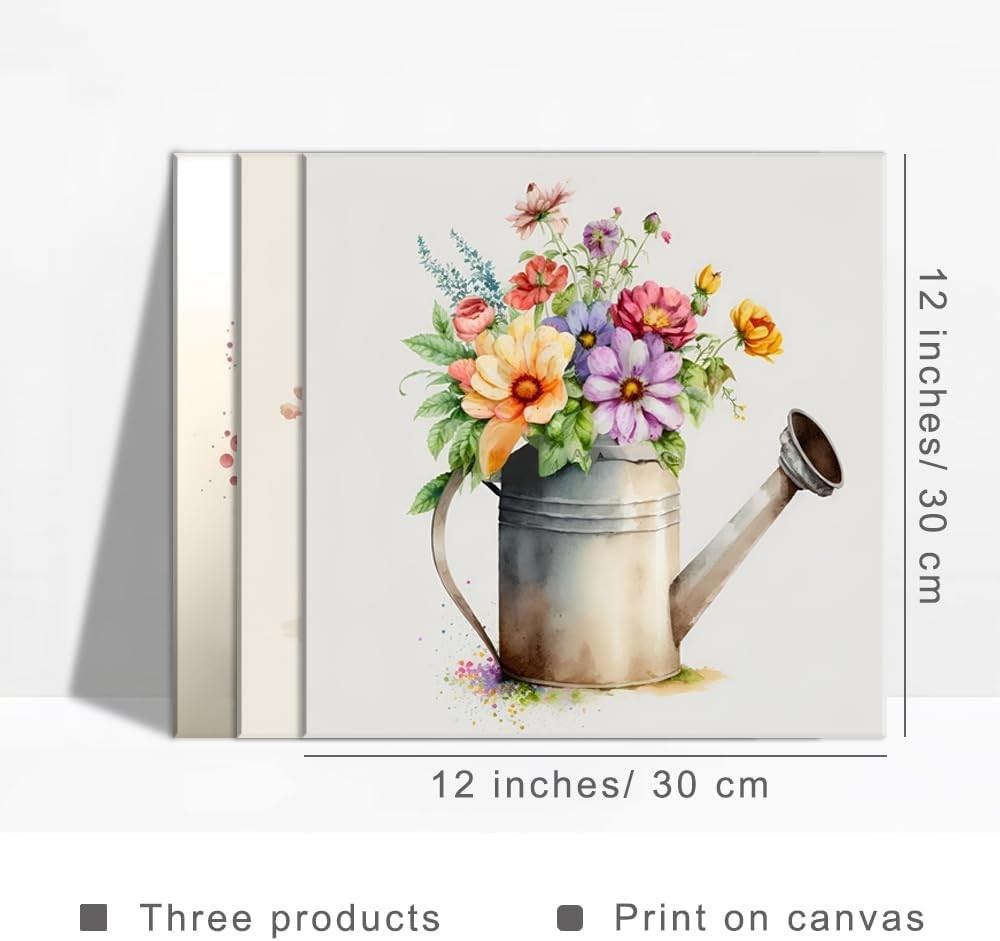3 Piece Floral Wall Art Set Framed Retro Style 12x12 in Home Decor