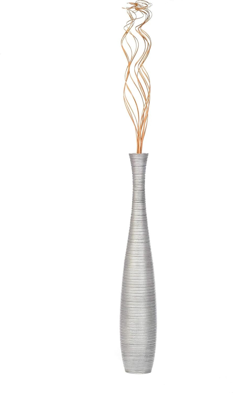 Silver Floor Vase 65cm Tall Wooden Decor for Pampas Grass