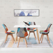 Modern Retro Dining Table & 4 Patchwork Chairs Set | Solid Wood Kitchen