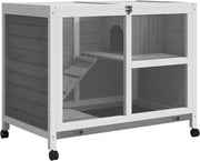 Indoor Rabbit Guinea Pig Wooden Hutch 2 Tier Wheels Open Roof