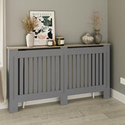 Large Grey Radiator Cover MDF Slatted Cabinet with Shelf Modern Heating Unit
