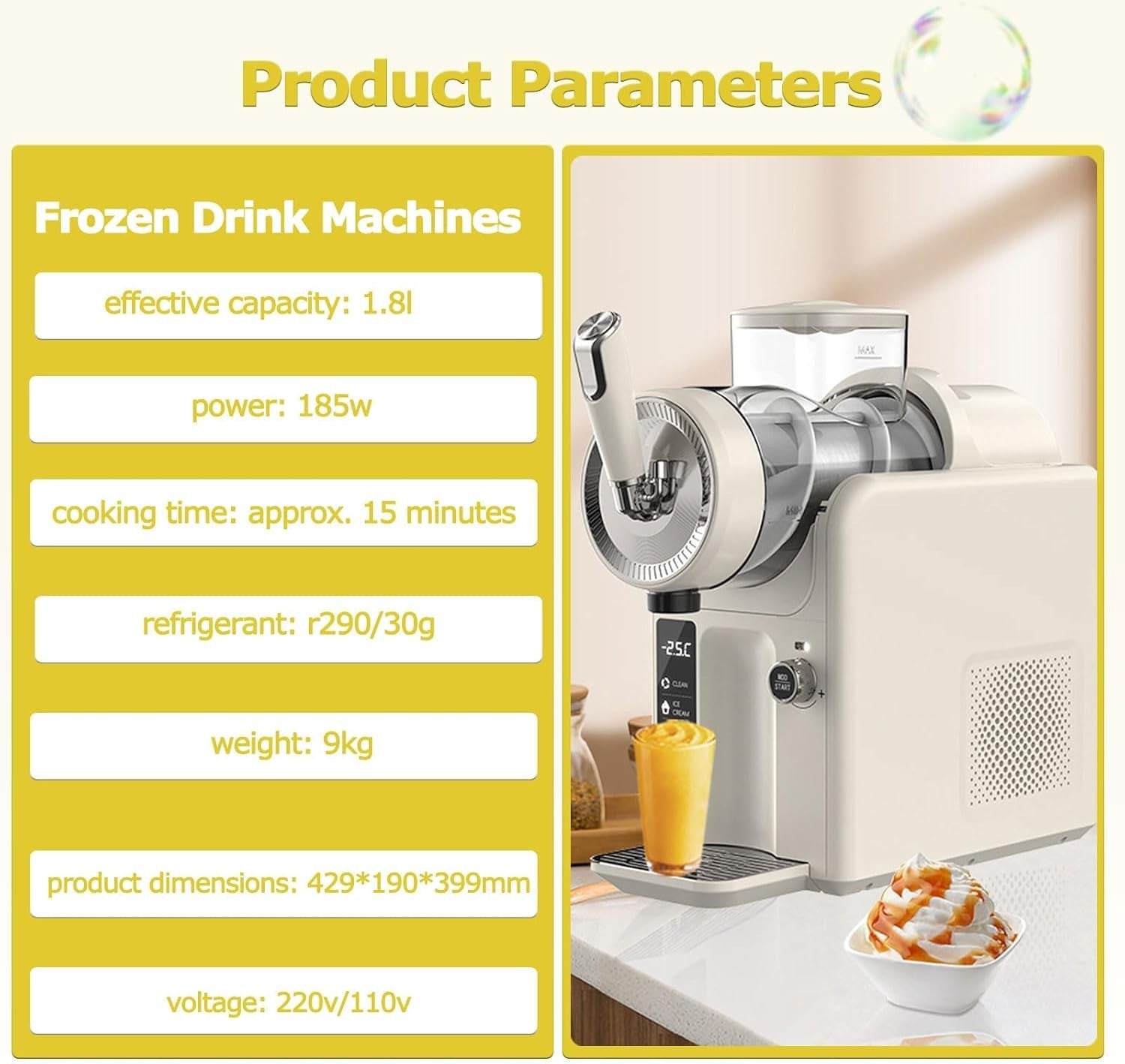 1.8L Slushy Machine No Ice Needed 5 Presets 360° Rotation Frozen Drinks