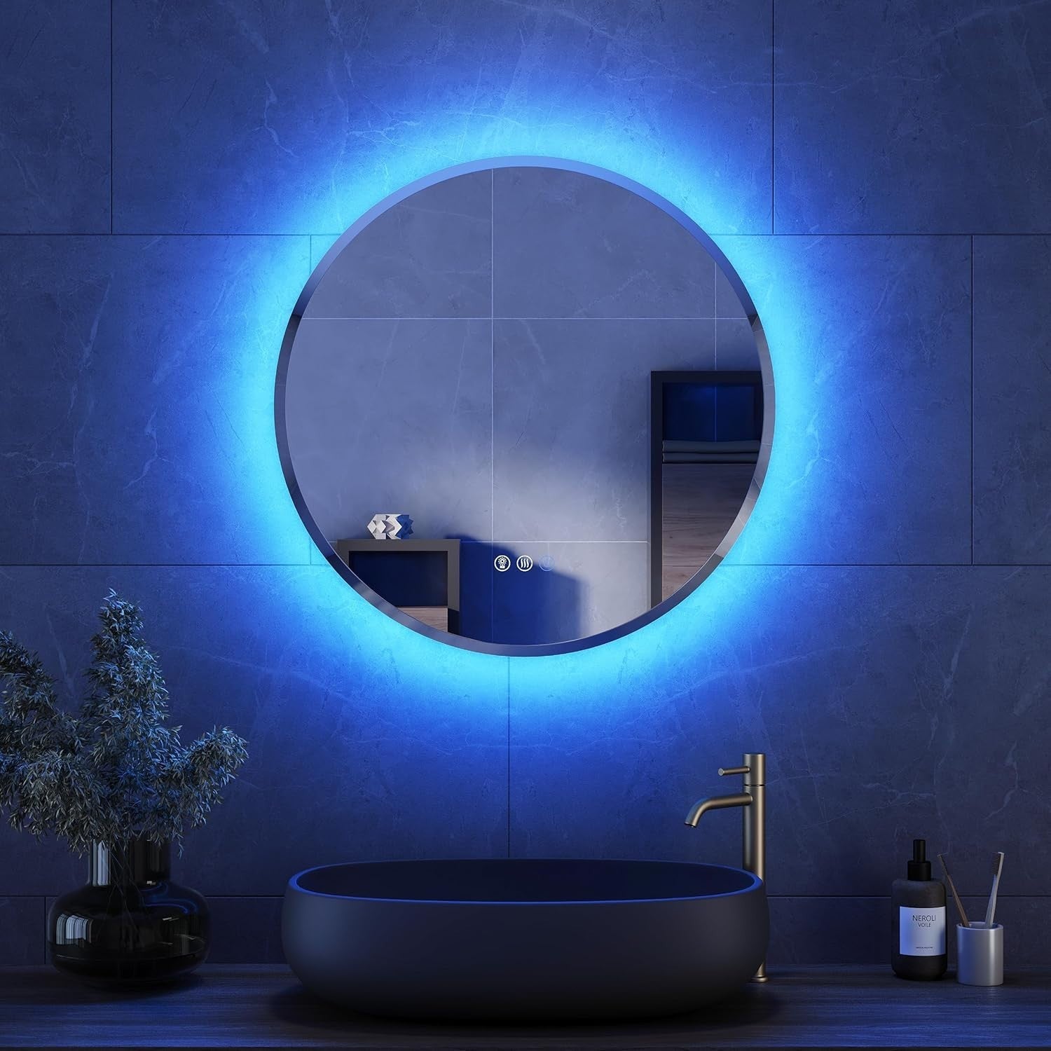 Round LED Bathroom Mirror 60cm RGB Color Change Anti-Fog Touch Control